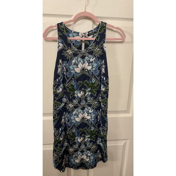 Massimo Dutti Navy Blue Botanical Floral Scoop Neck Shift Dress, 4 - Picture 6 of 12